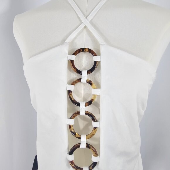 Lulus Women's White Tortoise Shell O Ring Cut Out Halter Top Size M NWTF - Picture 3 of 13